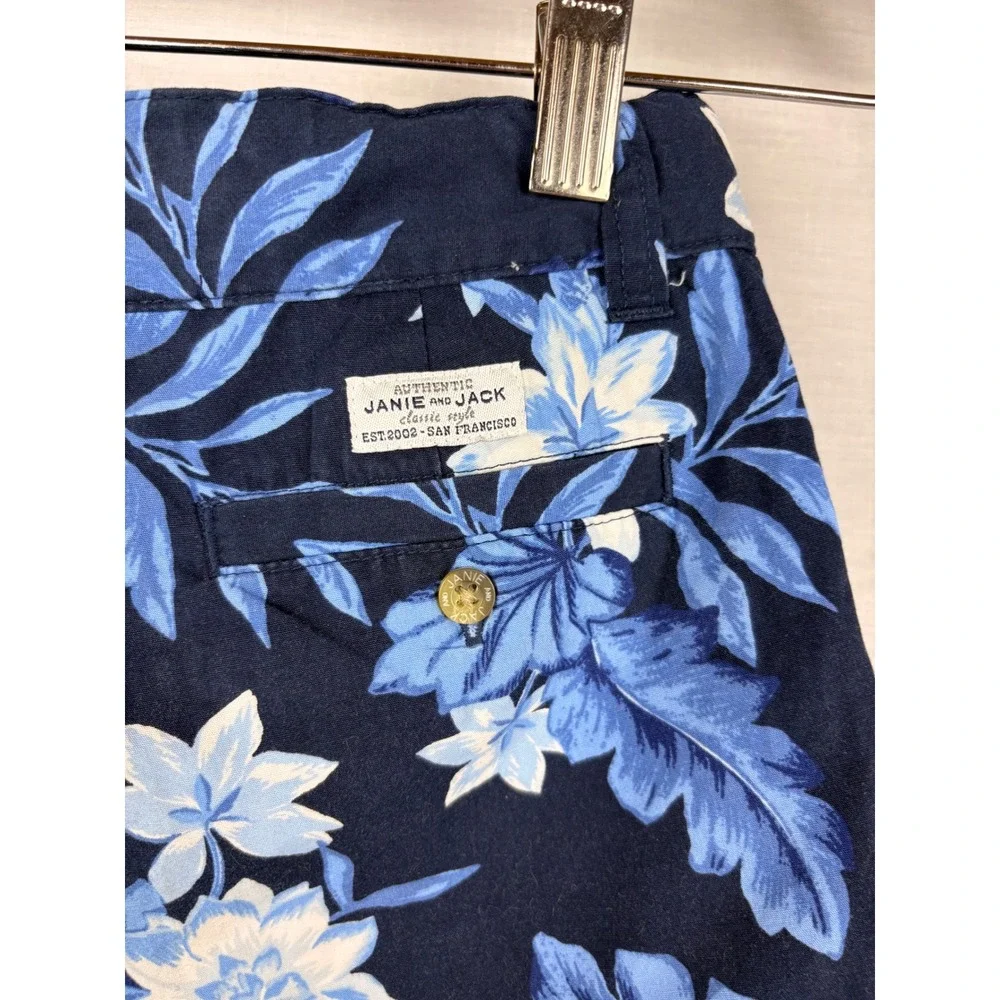 Janie and Jack‎ Girls 7 Navy Blue Tropical Floral Chino Shorts Summer Vacation